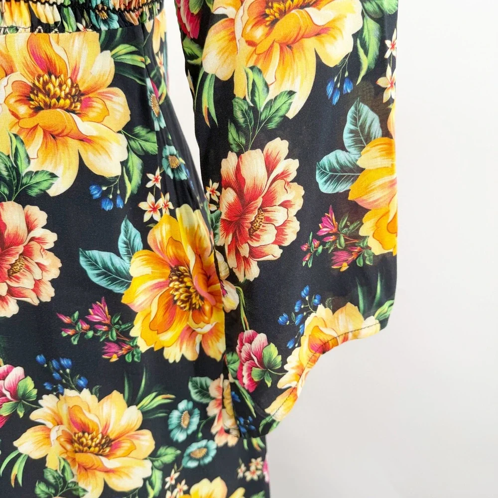 Farm Rio x Anthropologie Sasha Off-The-Shoulder Dress in‎ Black Floral Size XS - Picture 8 of 10